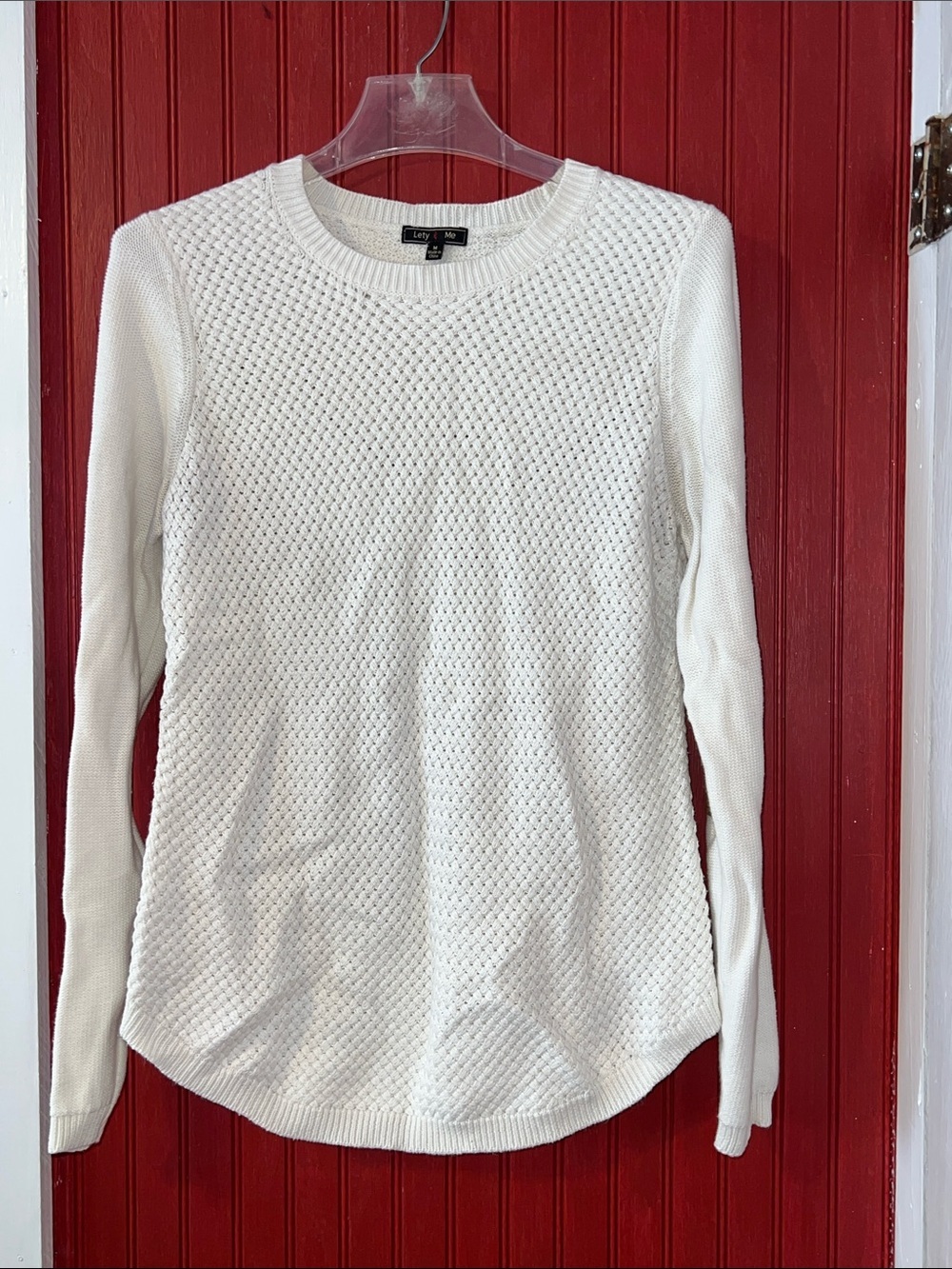 Cozy Textured Crewneck Sweater - Cream Elbow Patches